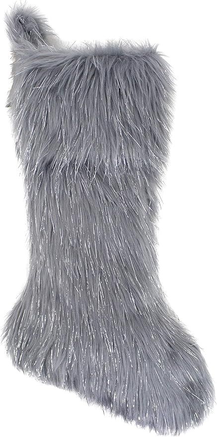 Fennco Styles Holiday Christmas Decorative Exquisite Faux Fur with Silver Metallic Thread Grey Ch... | Amazon (US)