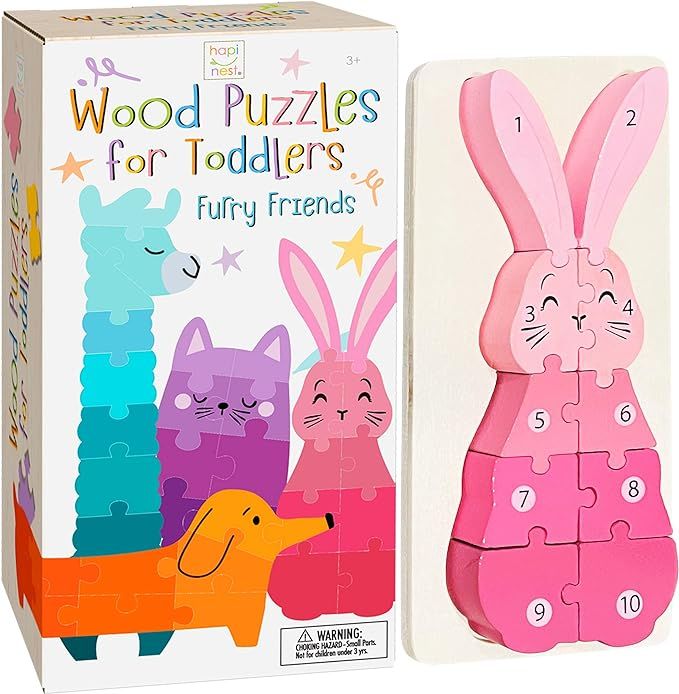 Hapinest Wooden Jigsaw Puzzles (4-Pack) for Toddlers Kids Boys and Girls Ages 3-5 Years Old, Furr... | Amazon (US)