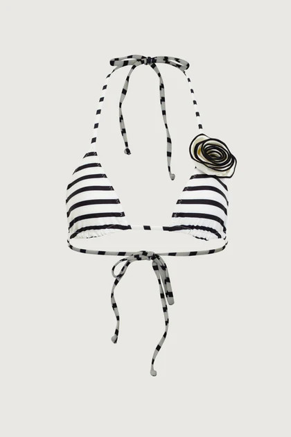 Rosette Triangle Top (Cream Black Stripe) | SAME