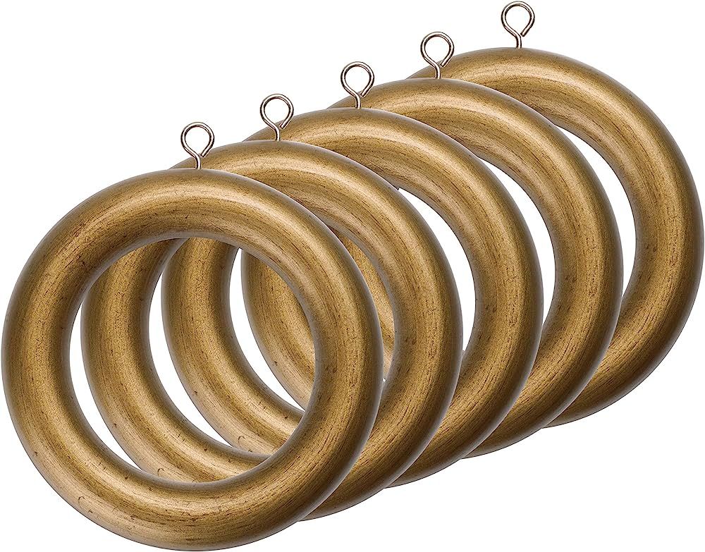 Live in Luxury Drapery Curtain Wood Ring for 2 Inch Drapery Rod Gold Color Set of 5 | Amazon (US)