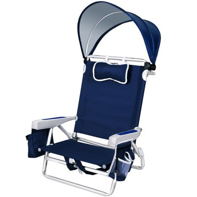 SUNSPIRE Beach Chair Canopy Adjustable Shade, 5-Position Lay Flat Folding Chair Detachable Umbrella with Cooler Bag Cup Phone Holder Navy | Target