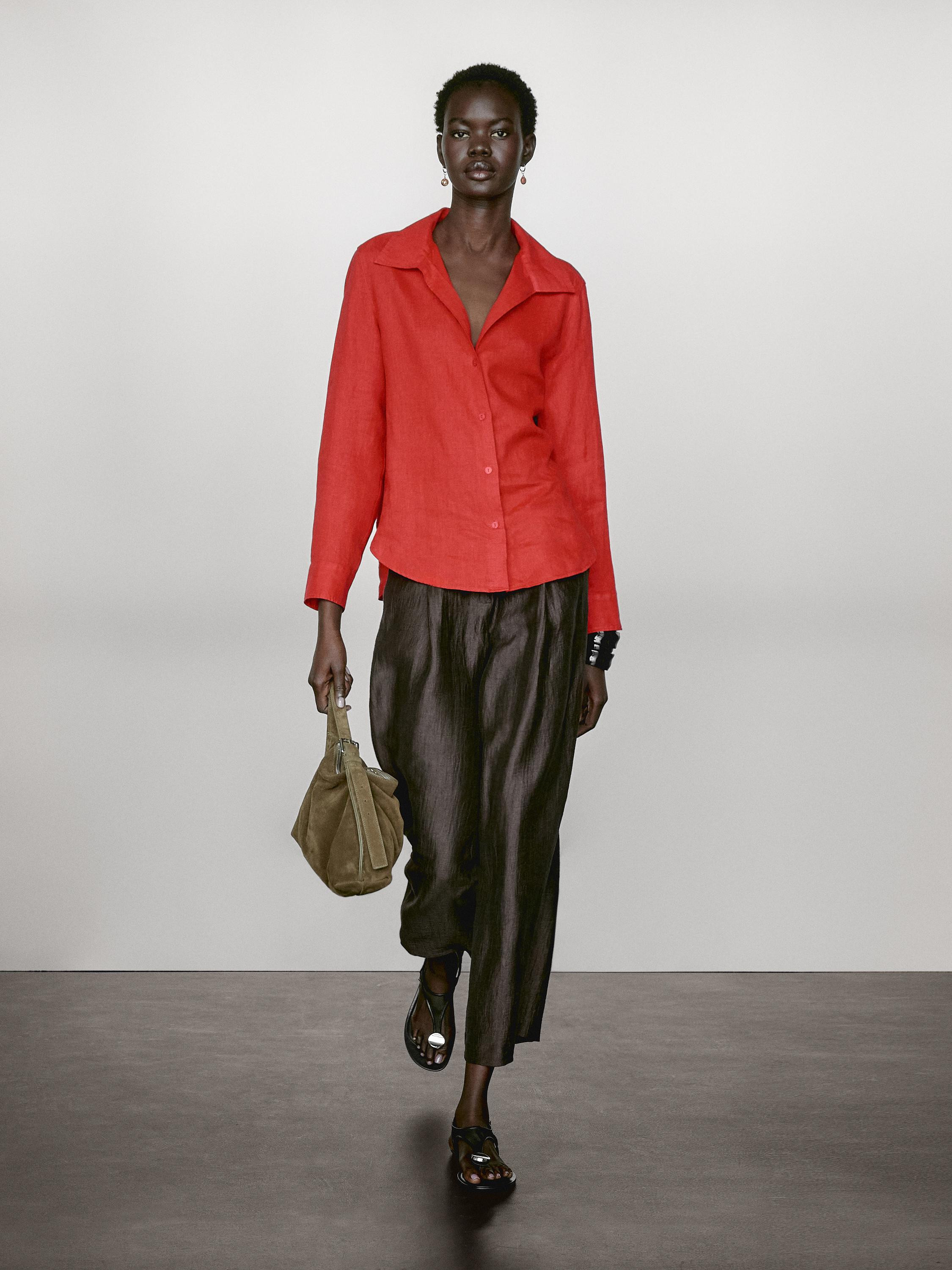 Open collar shirt 100% linen | Massimo Dutti UK