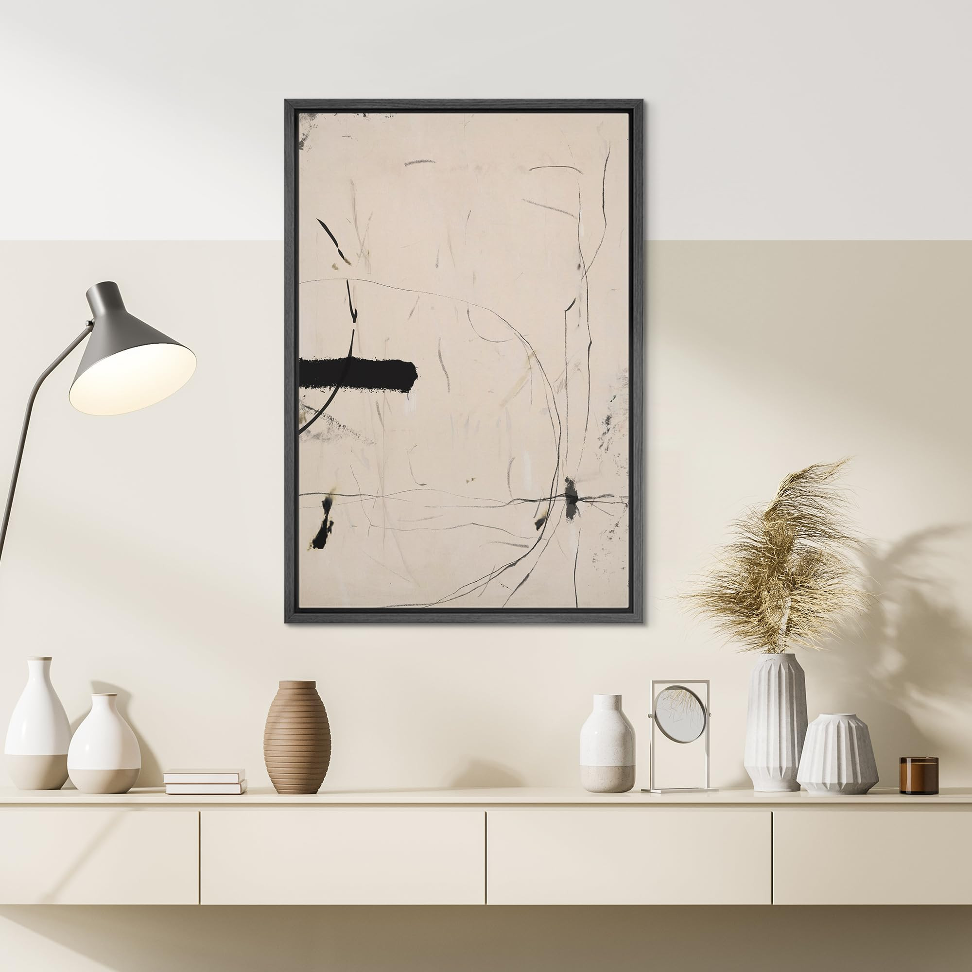 SIGNWIN Framed Canvas Print Wall Art Abstract Minimalist, Black and White Wall Art Prints Modern Art Decorative Contemporary for Living Room, Bedroom, Office - 24"x36" Black | Amazon (US)