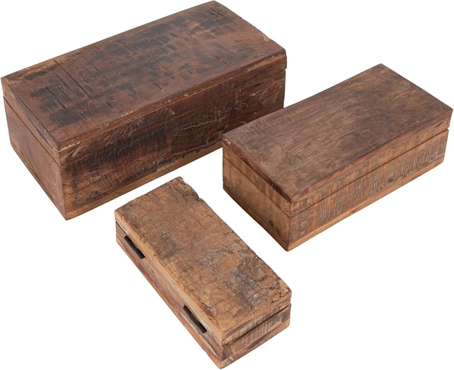 Reclaimed Vintage Wood Boxes, Set of 3 Sizes, Natural | Amazon (US)