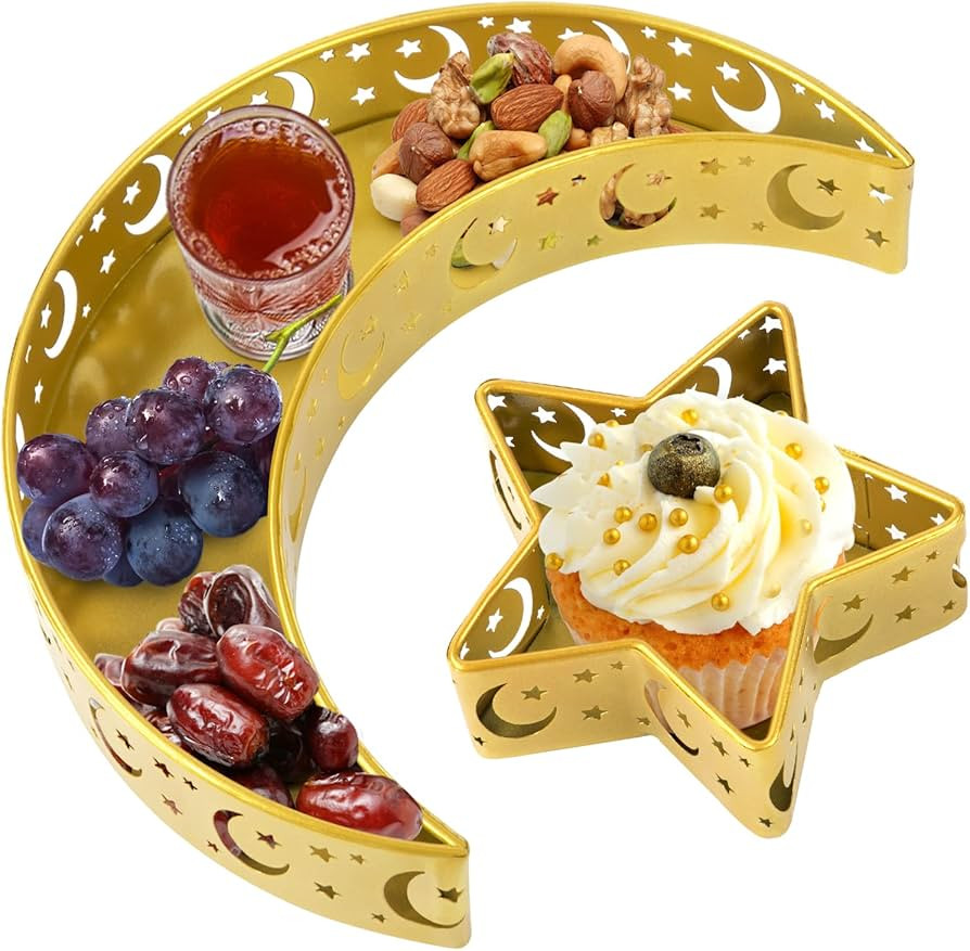 2PCS Ramadan Serving Trays Decorations for Home - Moon Star Shaped Eid Mubarak Table Decor Gifts,... | Amazon (US)