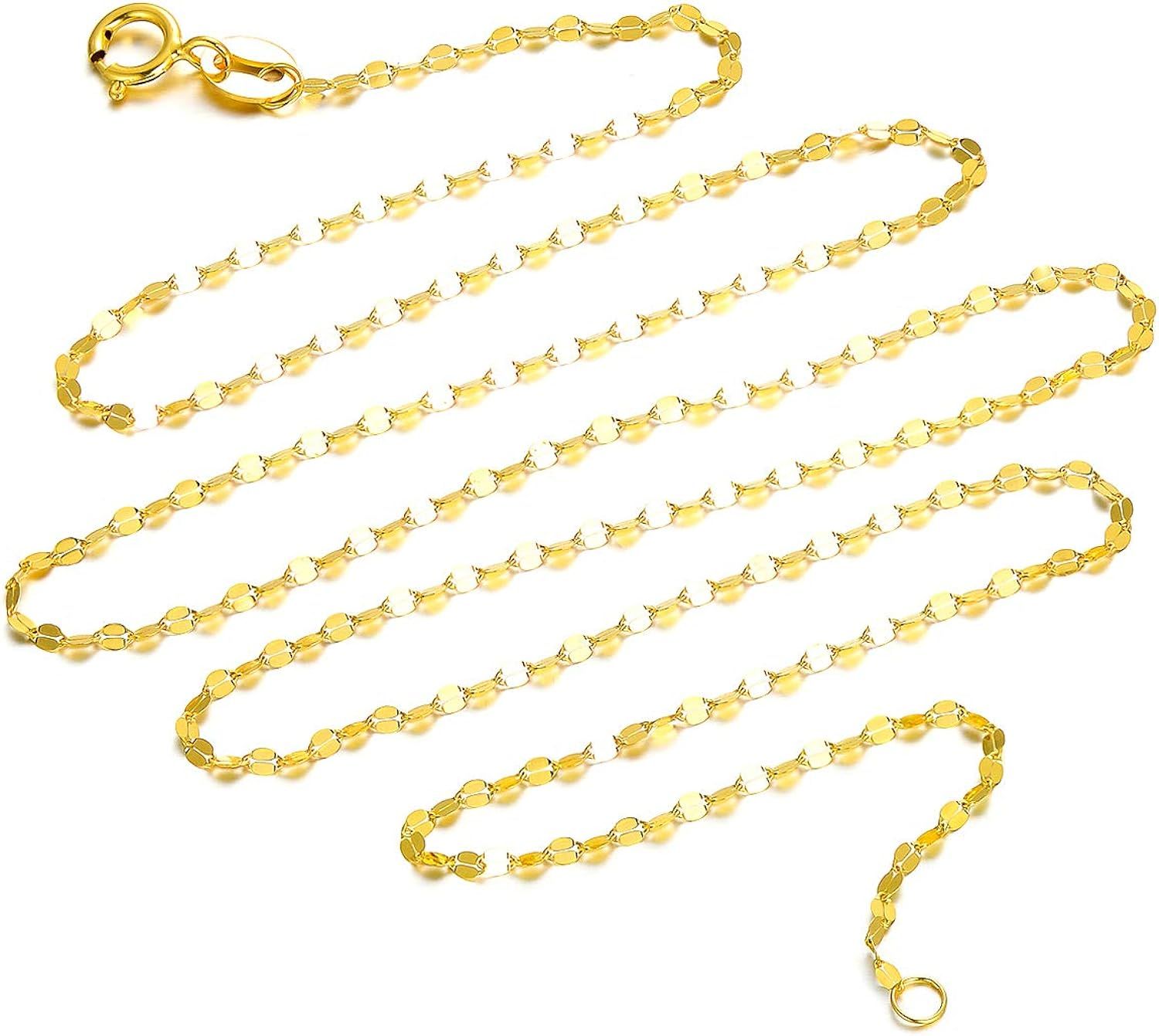 18K Solid Gold Mirror Chain Necklace, 1.1MM Dainty Yellow Gold Italian Mirror Link Chain Necklace... | Amazon (US)