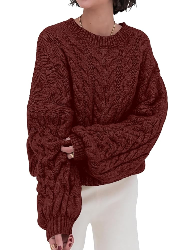 PRETTYGARDEN Womens Sweaters Fall 2025 Cable Knit Long Sleeve Crewneck Oversized Sweater Chunky P... | Amazon (US)