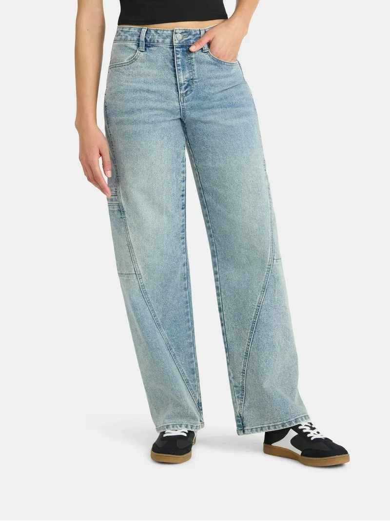 No Boundaries Twisted Seam Utility Wide Leg Jeans, 31.5'' Inseam, Women's | Walmart (US)