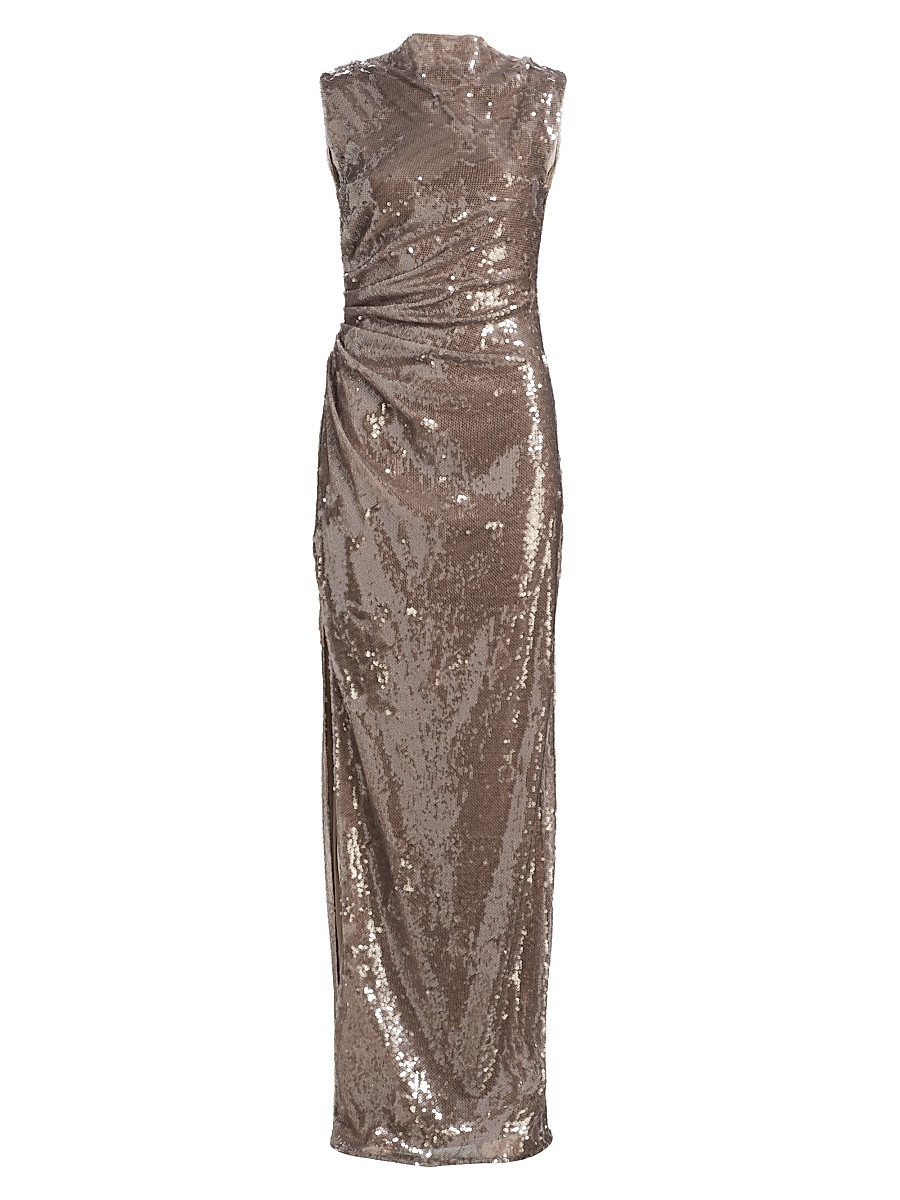 Women's Sequined Ruched Slip Gown - Oat - Size 14 | Saks Fifth Avenue