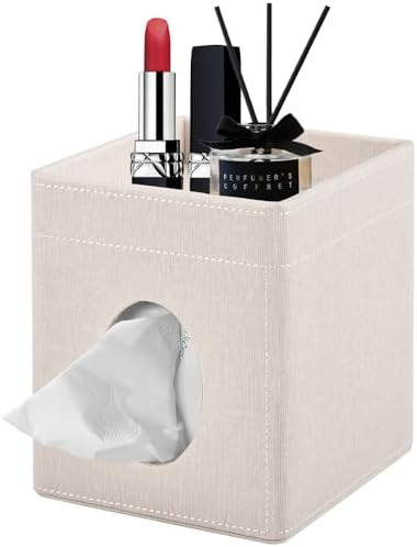 Tissue Box Cover with Storage Tray Square Tissue Box Holder PU Leather Facial Tissues Organizer T... | Amazon (US)