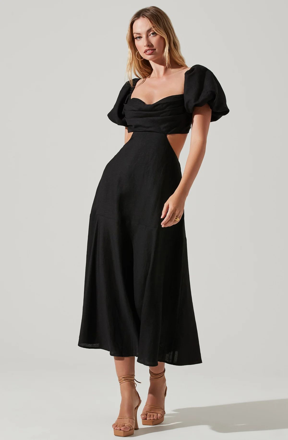 Winley Puff Sleeve Cutout Midi Dress | ASTR The Label (US)