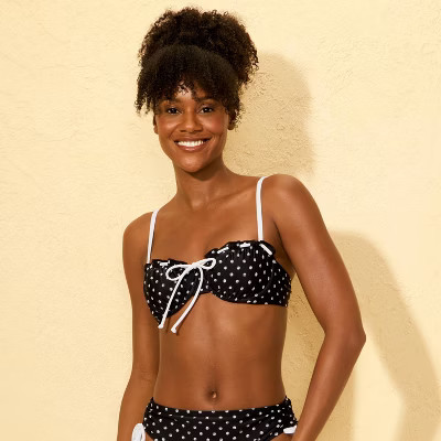 Women's Polka Dots Tunneled Lace Underwire Bikini Top - Shade & Shore™ Black M | Target