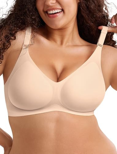 LetsJoli Push Up Seamless Bras for Women No Underwire Support and Lift V Neck Wireless Full Coverage Bralettes Everyday Bras Nude | Amazon (US)
