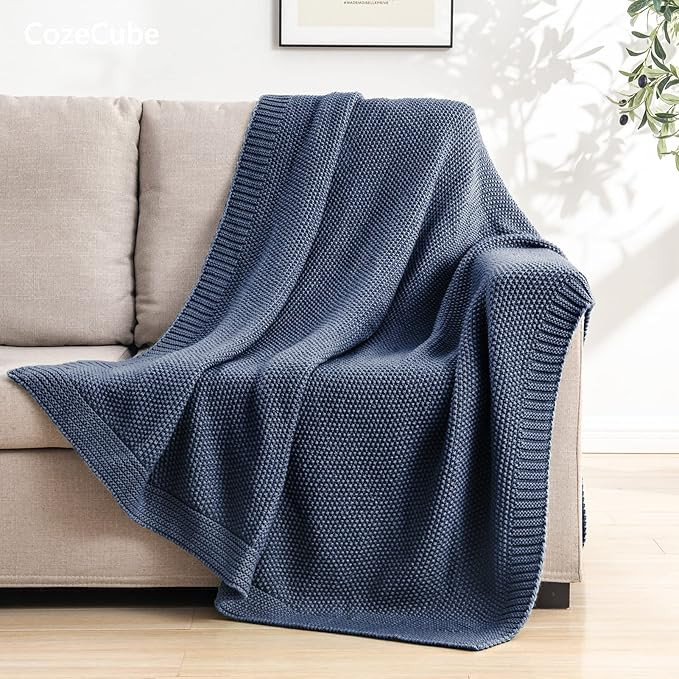 CozeCube Blue Throw Blanket for Couch, Soft Cozy Cable Knit Throw for Bed Sofa Living Room, Light... | Amazon (US)
