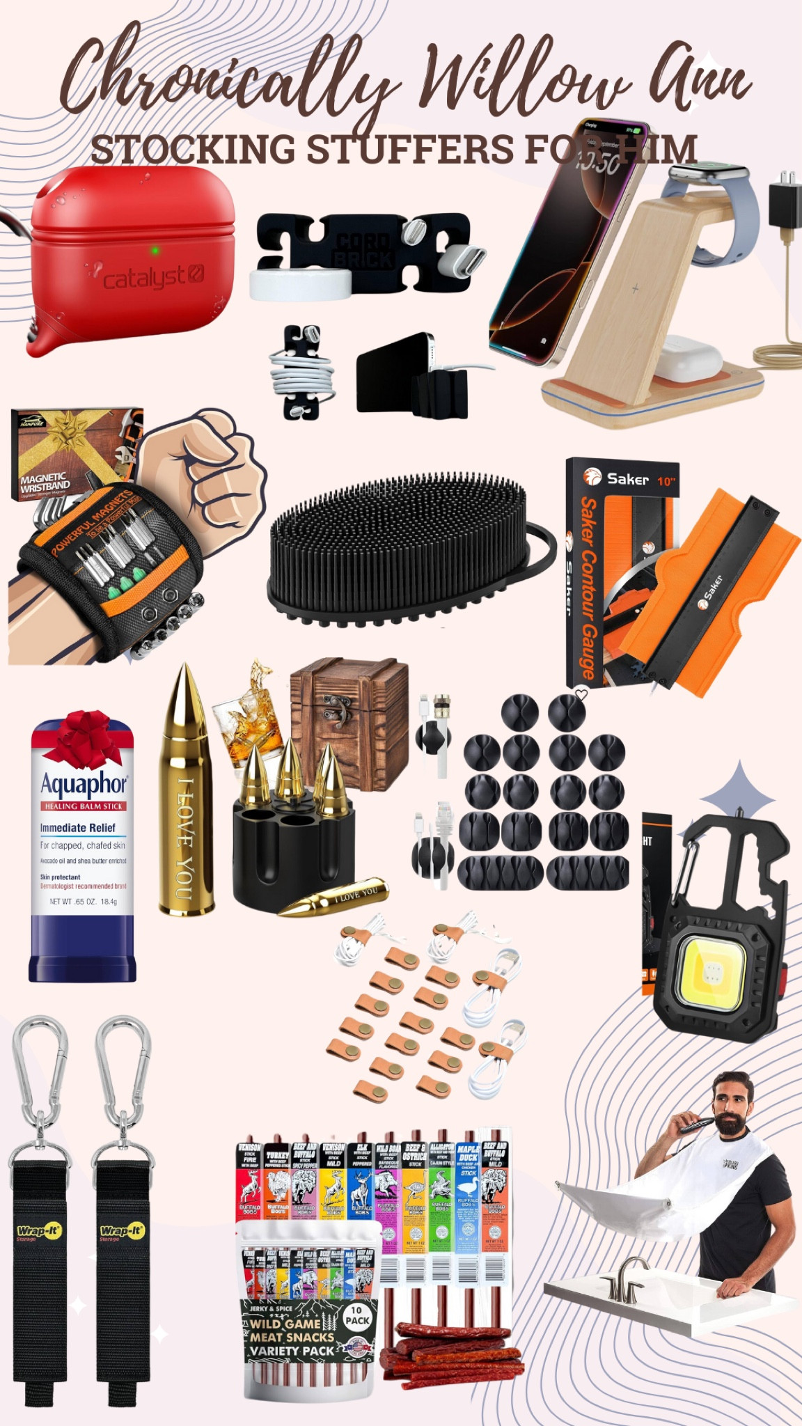 Stocking stuffers for him, for the fix it guy, for the handy man, diy tools, skin exfoliater, 3in1 charger, bullet ice cubes for his drinks, cord organizer, cord wraps, 

#LTKGiftGuide #LTKHoliday #LTKFindsUnder50
