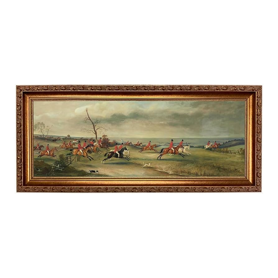 Schooner Bay Co. Fox Hunt Panoramic Landscape Scene Framed Oil Painting Print on Canvas English C... | Amazon (US)