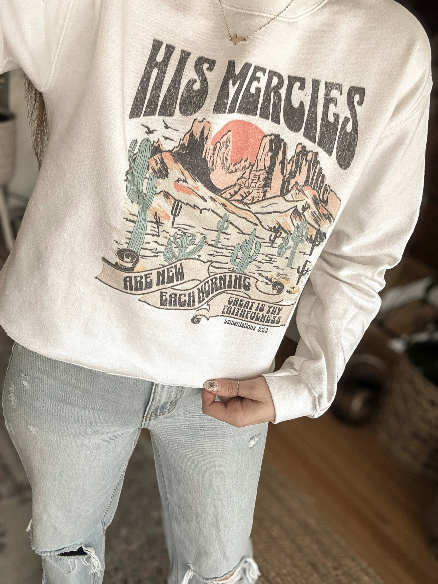 His mercies are new — Christian graphic tees and crew necks — cute graphic tees/sweatshirts 

Comes in multiple colors, I got white in size small and cut the bottom for a cropped fit.

#LTKfindsunder50