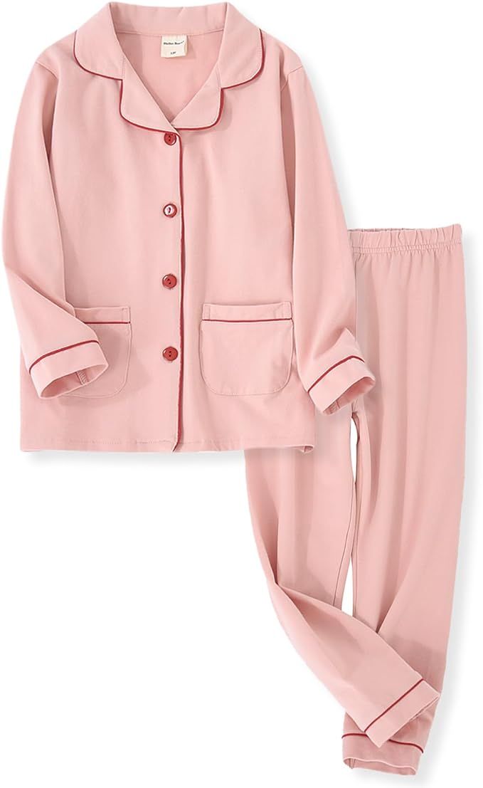 ACESTAR Kids Girls Boys Cotton Pajamas Set Long Sleeve Button Down Pjs Sleepwear Loungewear 2 Pie... | Amazon (US)