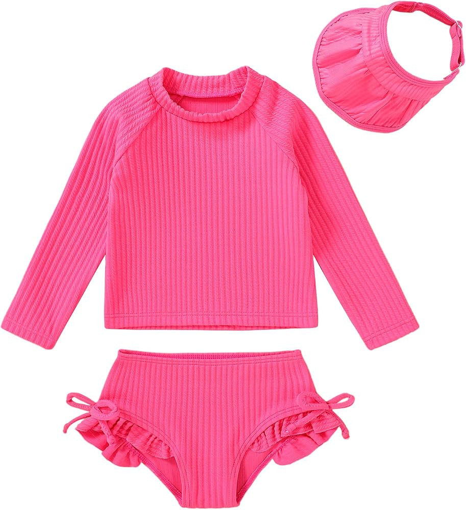 Toddler Baby Girls Swimsuit Long Sleeve Bathing Suit Rash Guard Swim Suit Bikini Set | Amazon (US)