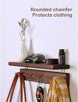 KITCISSL Coat Hooks Key Hanger Organizer with Top Tray, Key Hook Rack Solid Wood Coat Hanger Wall... | Amazon (US)