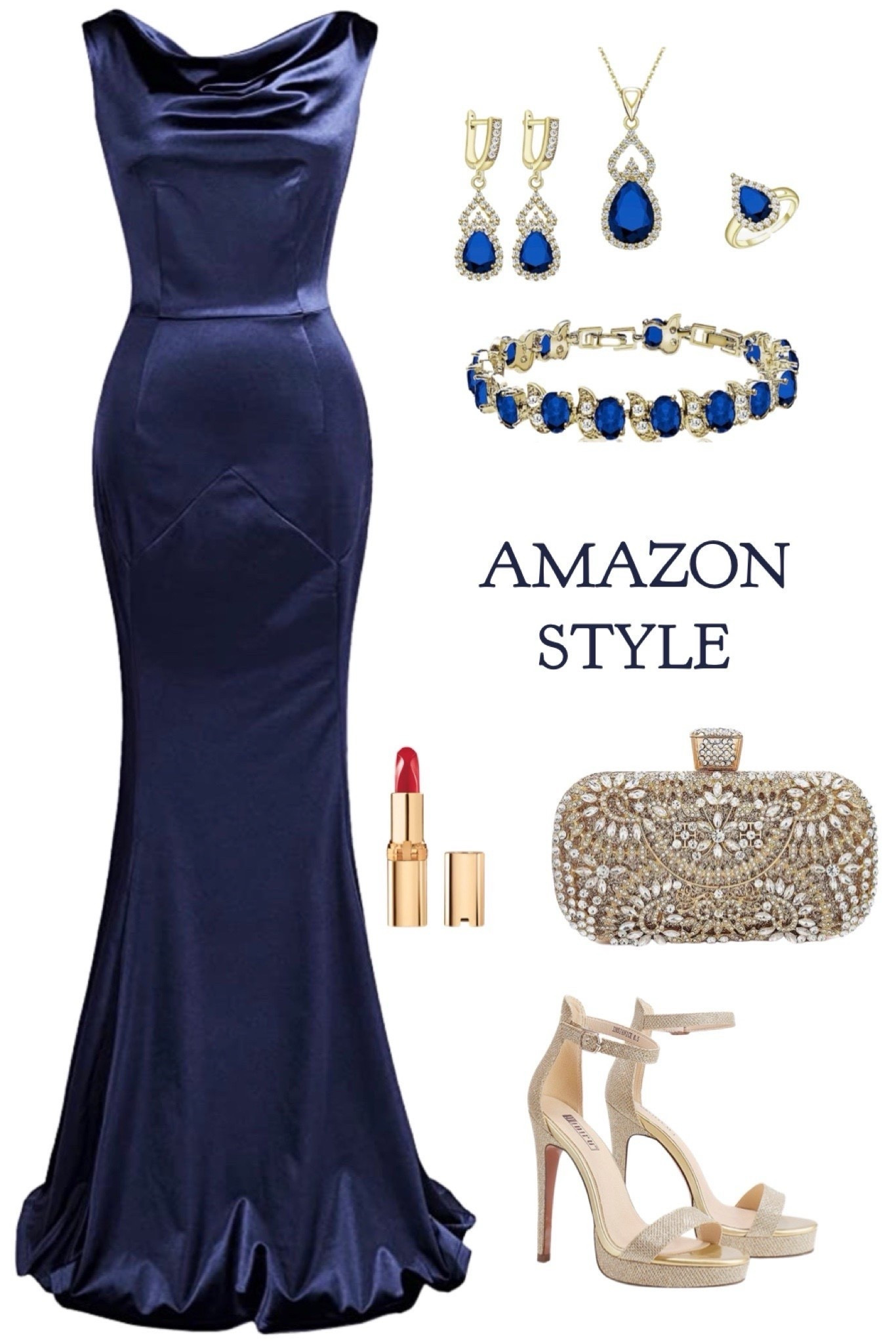 Navy long evening gown (around $55) and accessories on Amazon.

Special occasion dress, prom dress, wedding guest dress, formal dress, blue full length dress.

#LTKWedding #LTKSeasonal