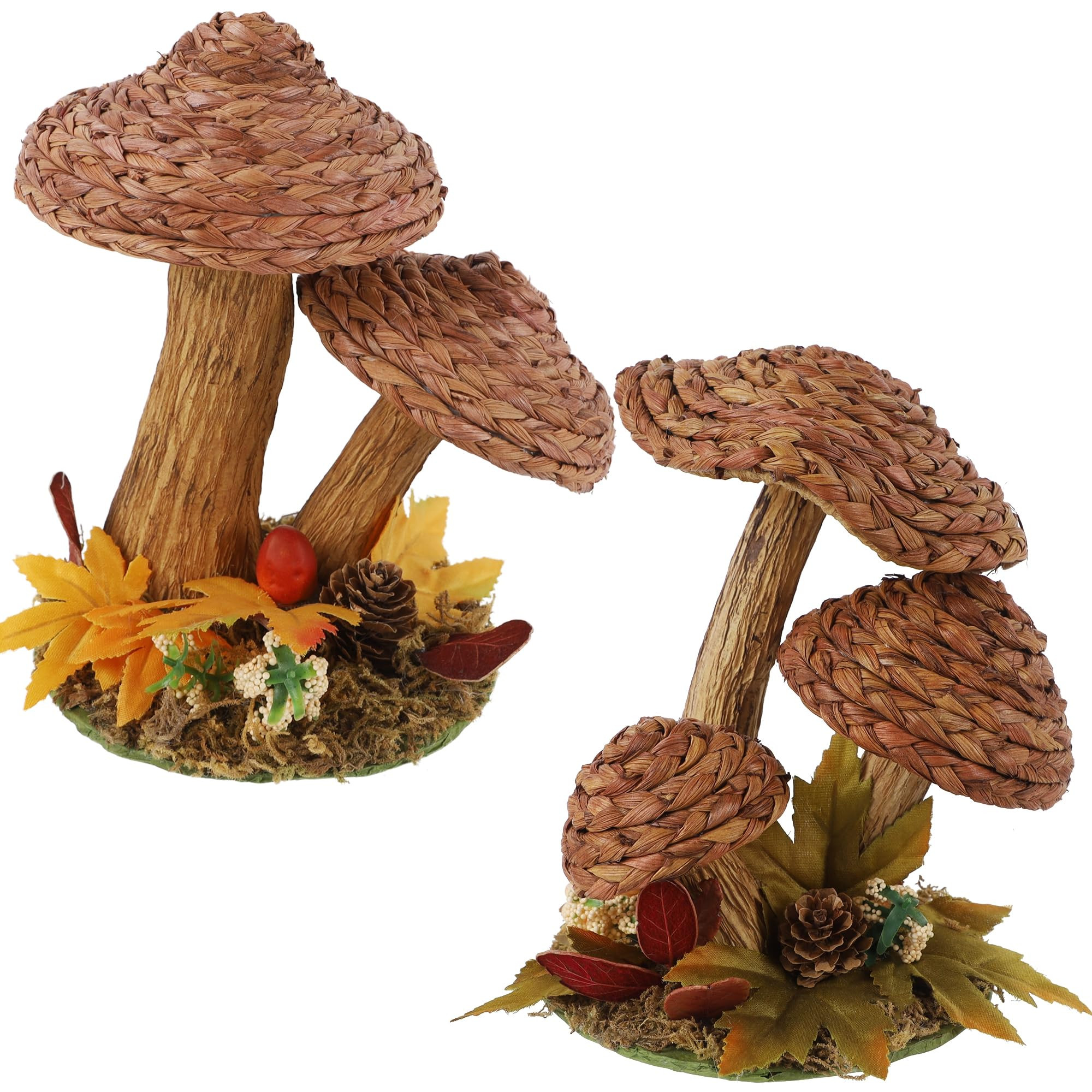 winemana 2 Pack Mushroom Fall Decor - Handmade Woven Mushrooms Figurines, Rustic Farmhouse Table ... | Amazon (US)