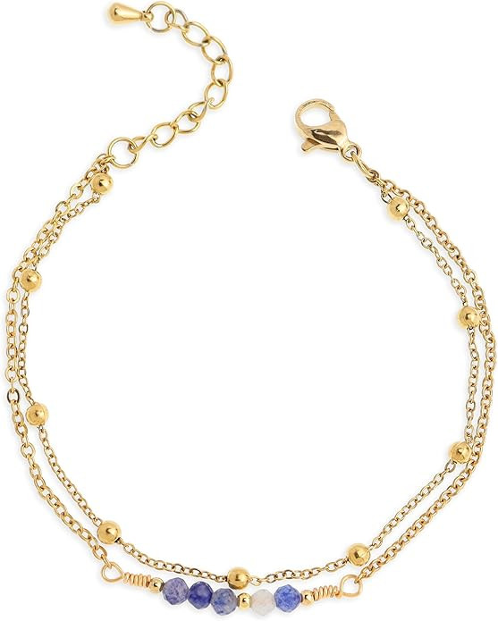 Gold Beaded Layered Chain Bracelets for Women, Dainty Boho Crystal Stone Beads Adjustable Stackab... | Amazon (US)