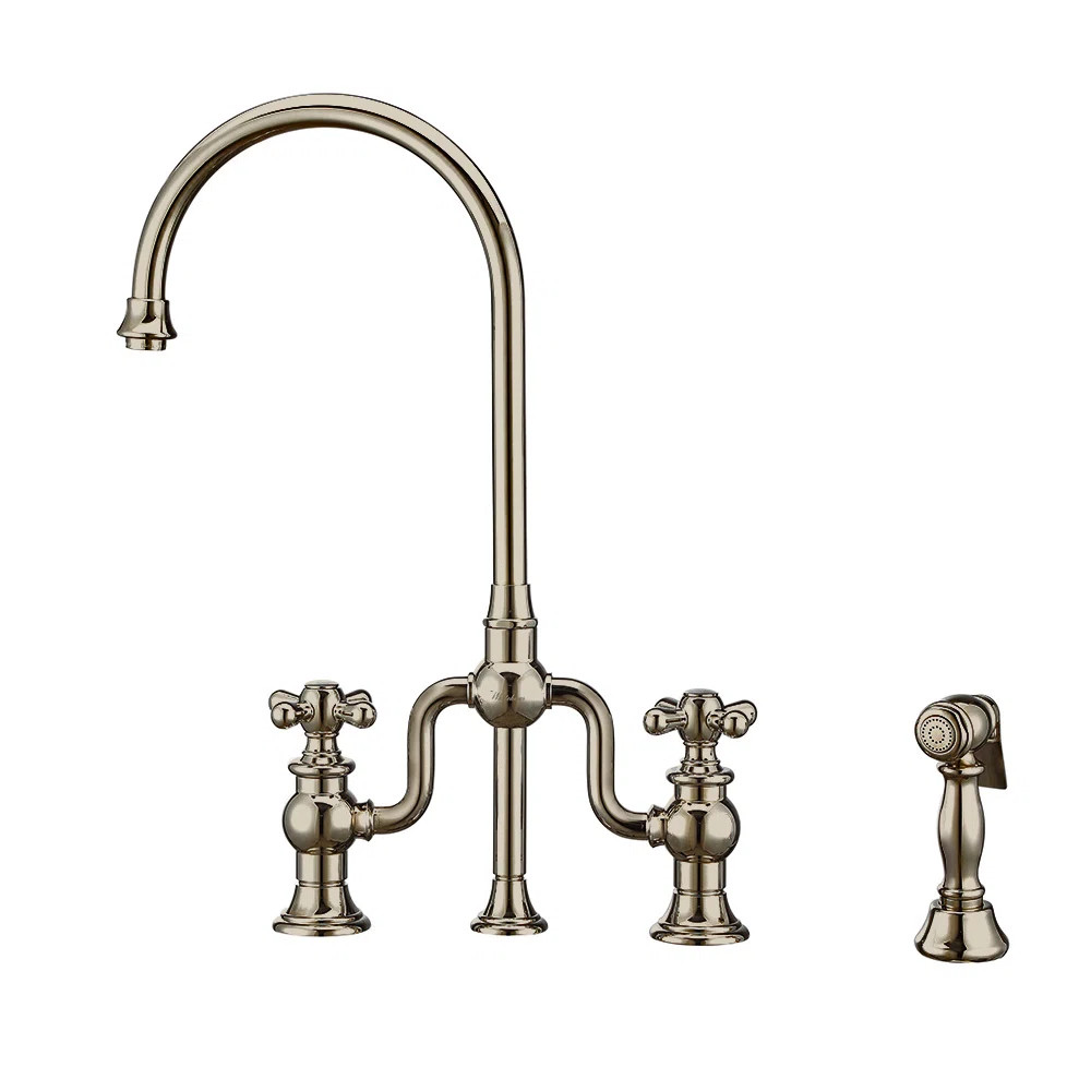 Twisthaus Plus Bridge Faucet with Gooseneck Swivel Spout,Solid Brass Side Spray | Wayfair North America