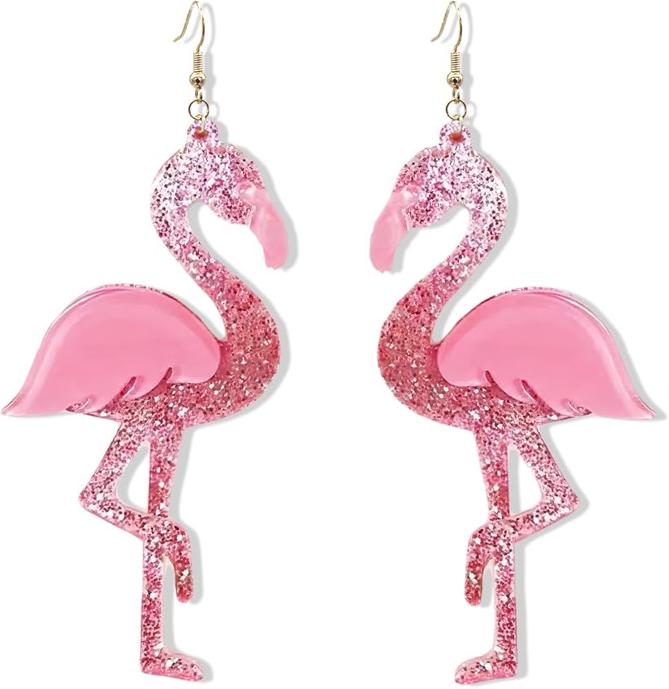 Pink Flamingo Earrings For Women Lightweight Acrylic Animal Dangle Drop Earrings Lightweight Glit... | Amazon (US)
