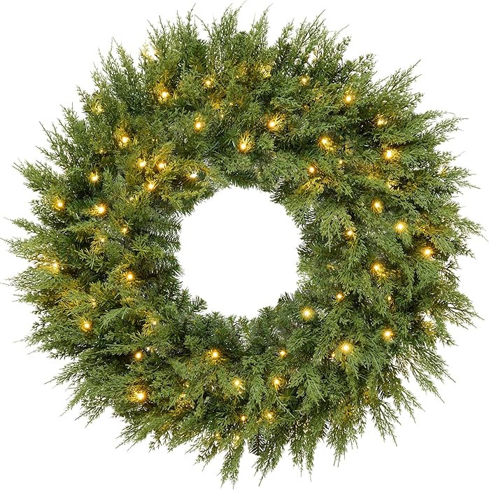 Best Choice Products Pre-Lit Cedar Cypress Christmas Wreath w/Twinkling LEDs, 48in Realistic Larg... | Amazon (US)
