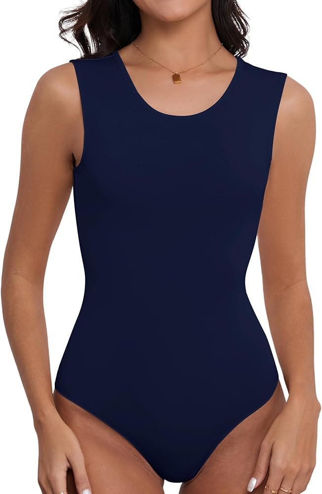 Cute Sleeveless Tank Tops Bodysuit for Women Crew Neck Casual 2026 Summer Tops | Amazon (US)