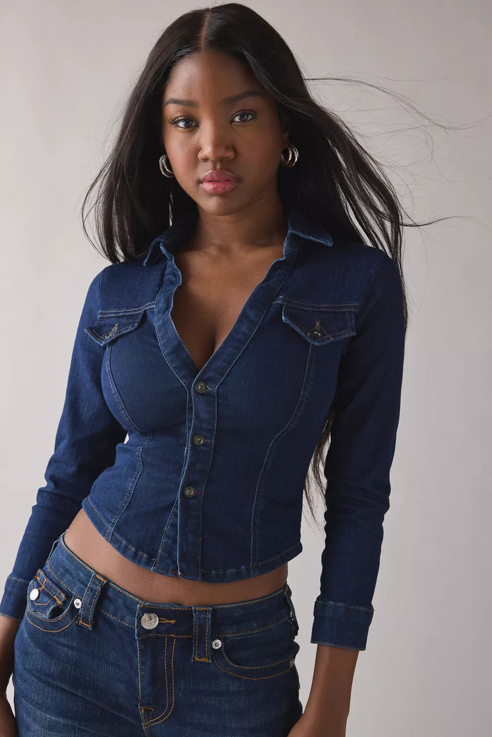 BDG Polly Denim Slim Long Sleeve Button-Up Shirt | Urban Outfitters (US and RoW)