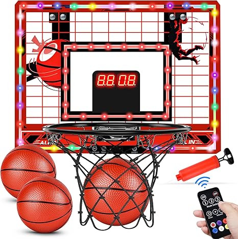 Basketball Hoop Indoor for Kids-Over The Door Mini Basketball Hoop with LED Light, Scoreboard, Re... | Amazon (US)
