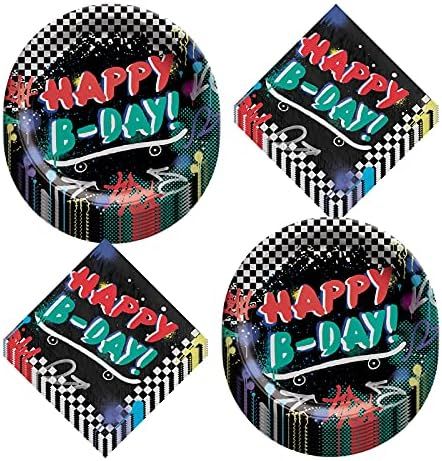 Amazon.com: Skater Party Black and White Checkered Graffiti Happy Birthday Paper Dinner Plates an... | Amazon (US)