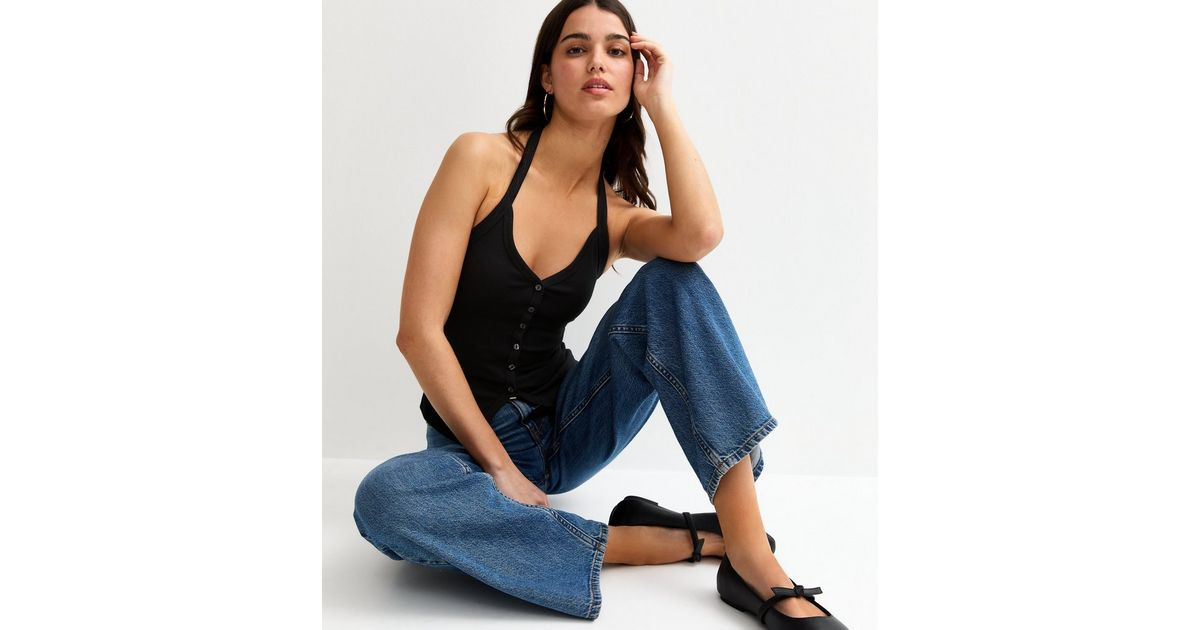Black Button Through Halter Neck Cami Top | New Look | New Look (UK)