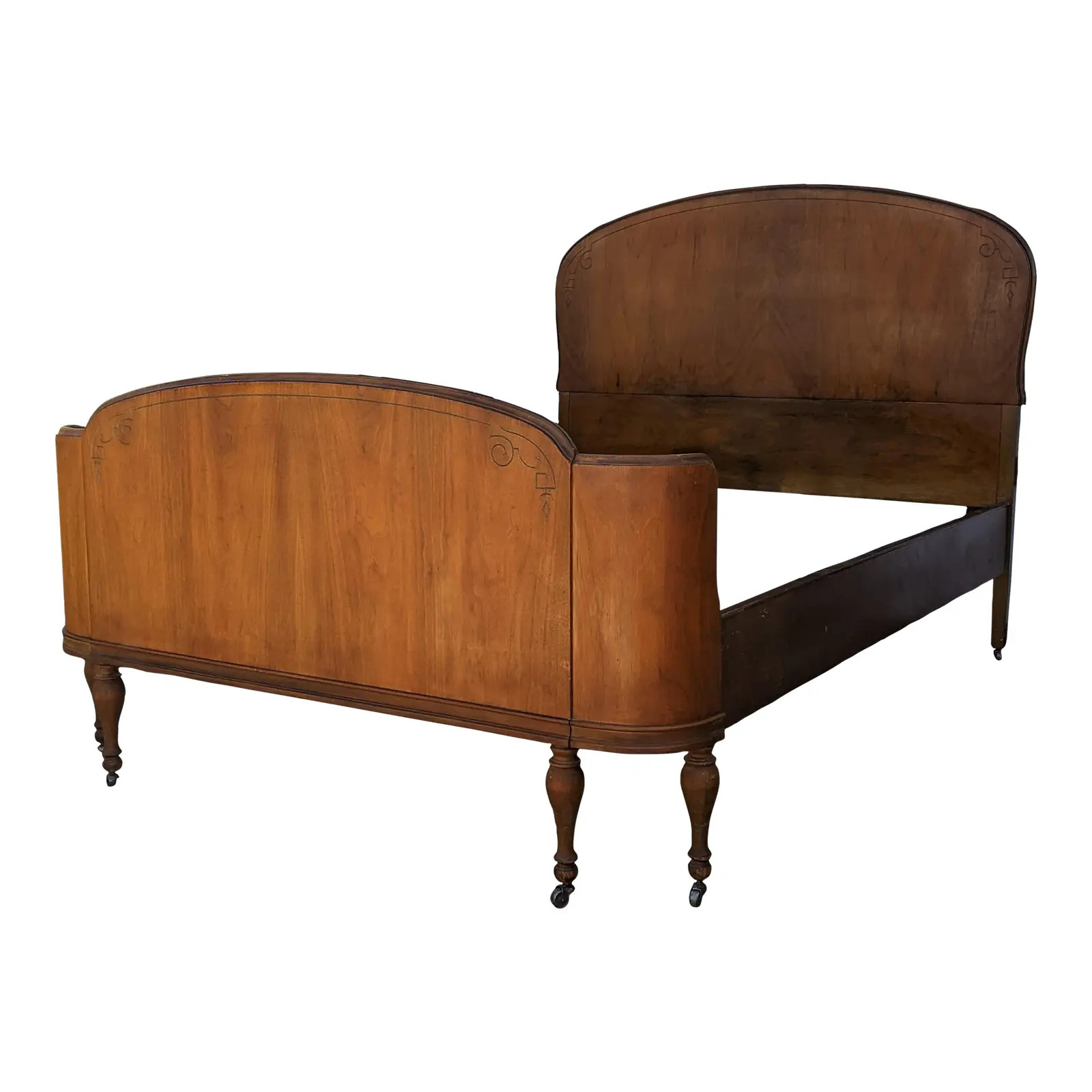 Vintage French Curved Footboard Full Size Bedframe | Chairish