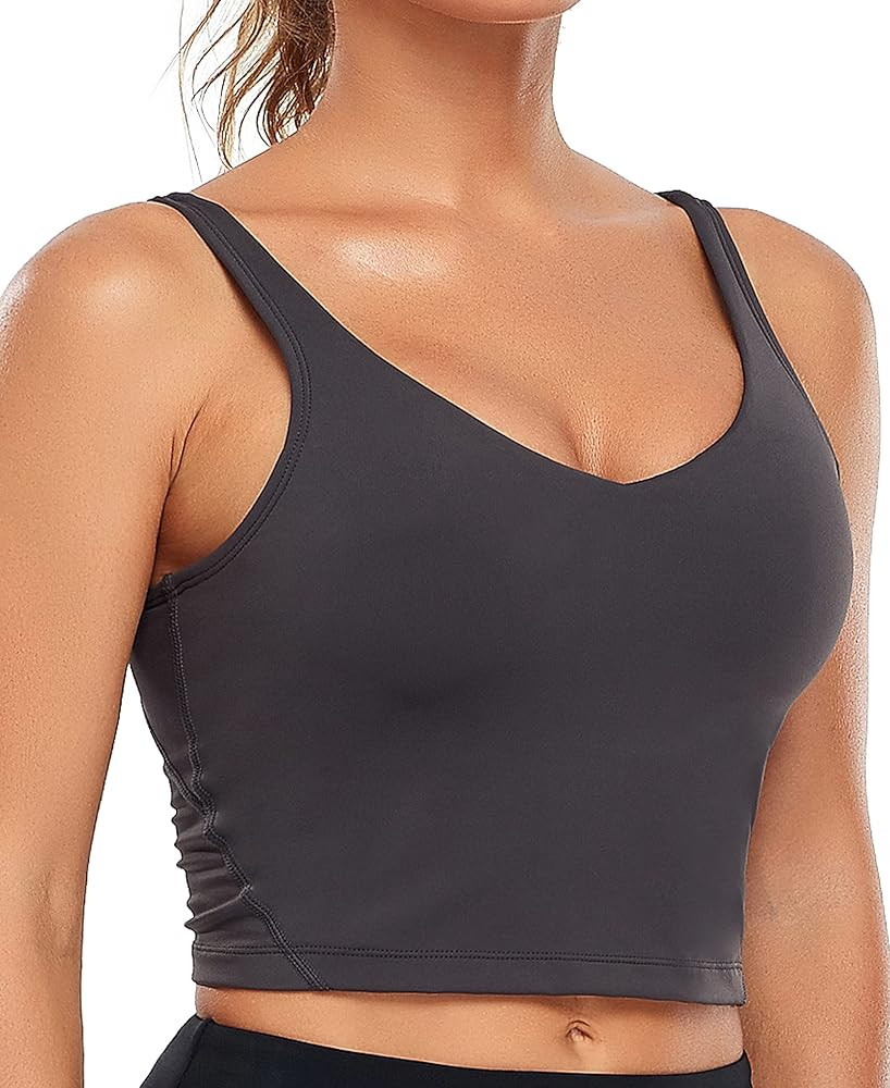 Oalka Sports Bra Womens Longline Padded Crop Tank Yoga Bras Workout Fitness Top | Amazon (US)