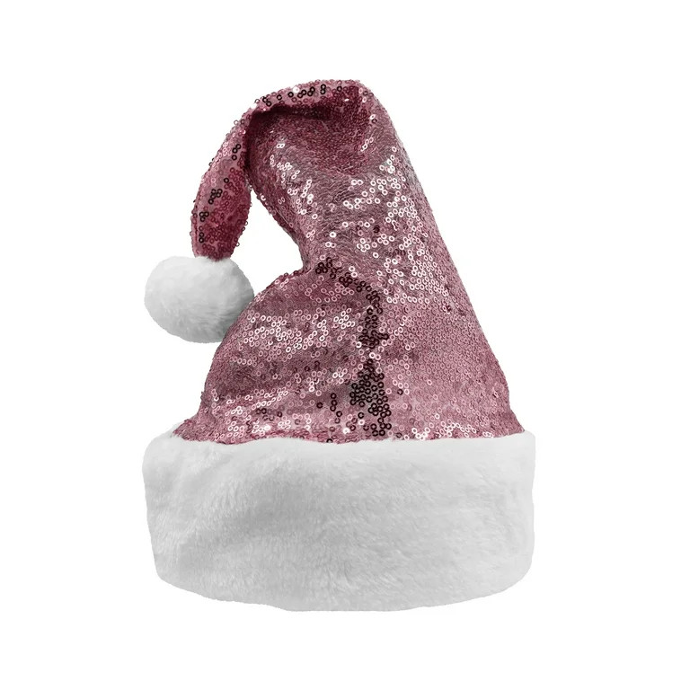 Nicky Bigs Novelties Adult Pink Sequin Santa Christmas Hat Holiday Pom Party Cap Costume Accessor... | Walmart (US)