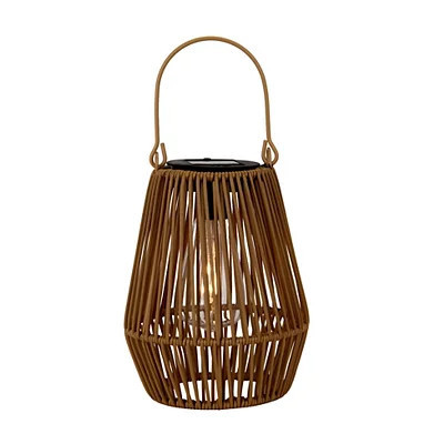 Faux Rattan Hanging Solar Lantern, Tan, 9H x 6.5 , Plastic/Metal | Kirkland's Home | Kirklands
