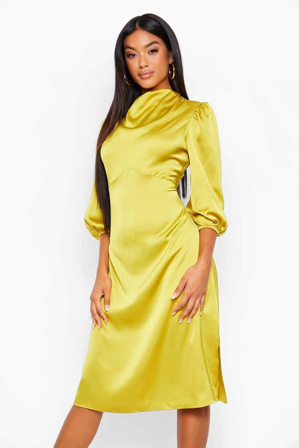 High Neck Satin Midi Dress | Boohoo.com (UK & IE)