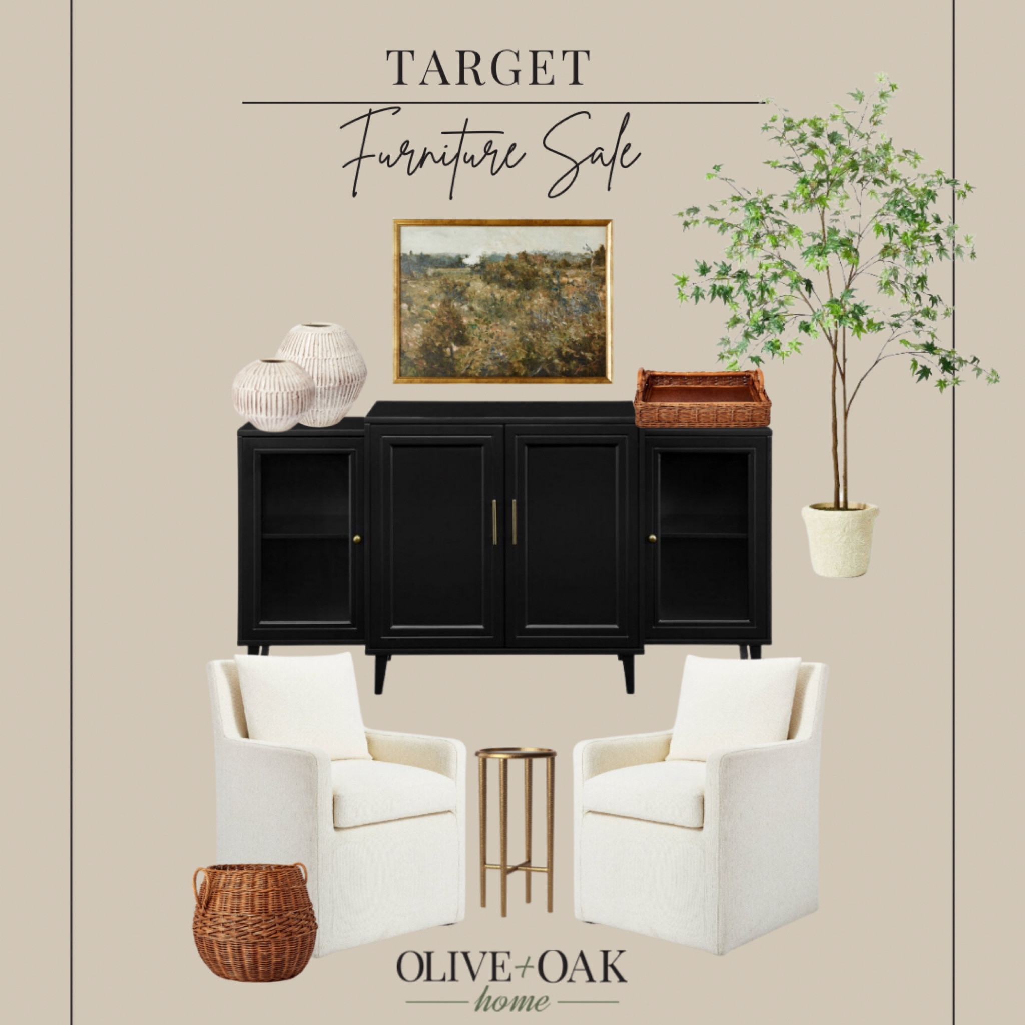 Target furniture and decor sale! Everything in this image is 20-25% off! 

Sitting room idea dining room cabinet faux tree sitting area console table 

#LTKhome #LTKsalealert #LTKFind