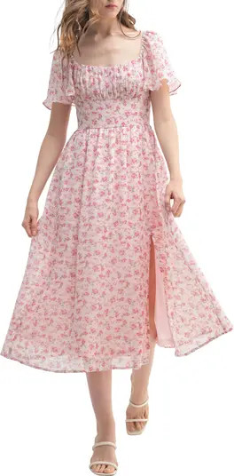 Floral Butterfly Sleeve Midi Dress | Nordstrom