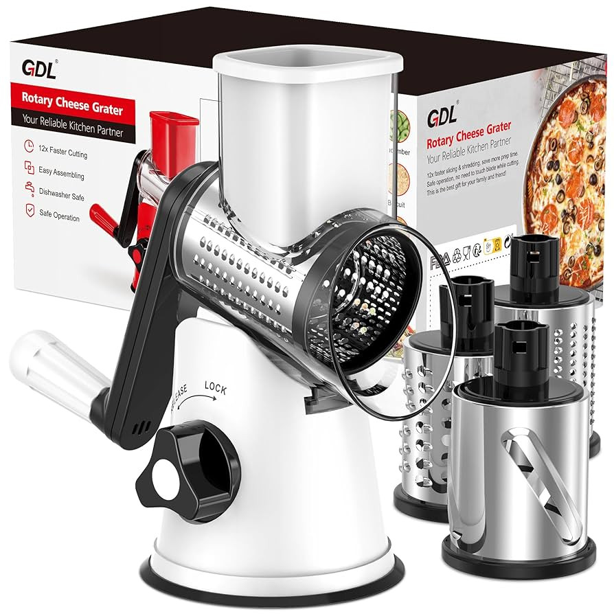 Cheese Grater Rotary, Rotary Grater for Kitchen, Kitchen Grater Vegetable Slicer with 3 Drum Blad... | Amazon (US)