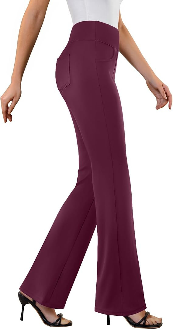 DLOODA Womens Dress Pants Stretchy Work Pants Business Casual Office Trousers Pull On Flare Slack... | Amazon (US)