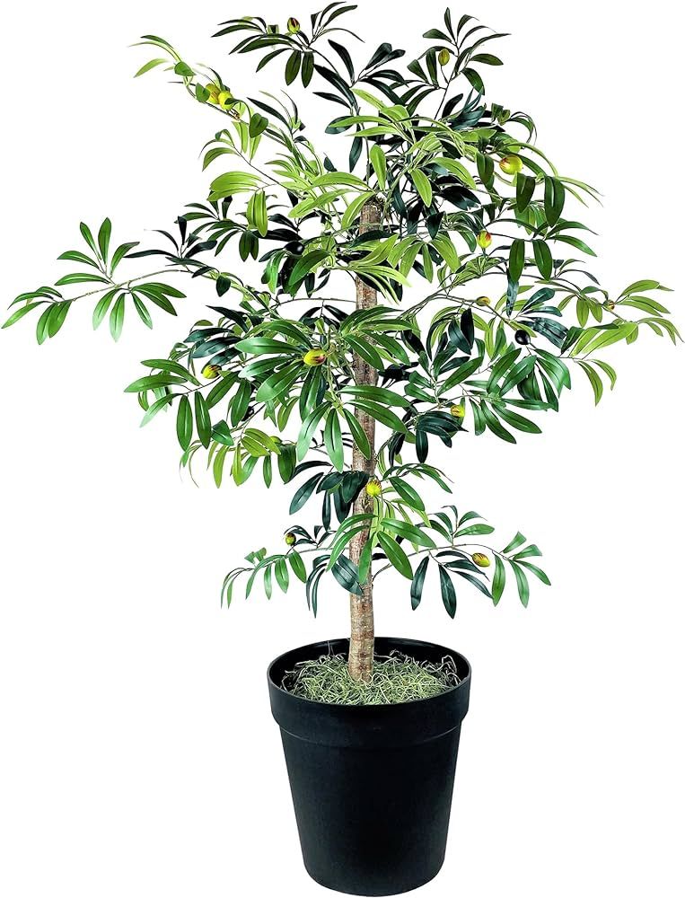 Artificial 4FT Mediterranean Olive Tree Faux Indoor Floor Tree in Black Plastic Pot - Fake House ... | Amazon (US)