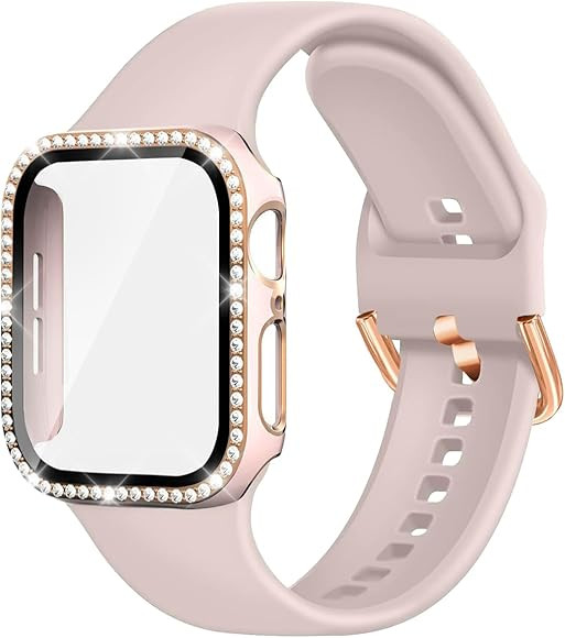 Compatible with Apple Watch Band and Case 38mm 40mm 41mm 42mm 44mm 45mm Women, Soft Silicone Band... | Amazon (US)