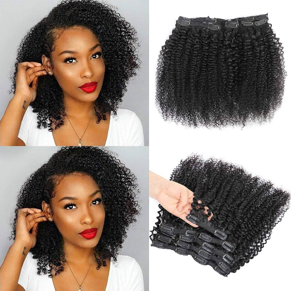 Kinky Curly Clip In Hair Extensions for Black Women Human Hair, Urbeauty 16 inch Curly Clip in Hu... | Amazon (US)