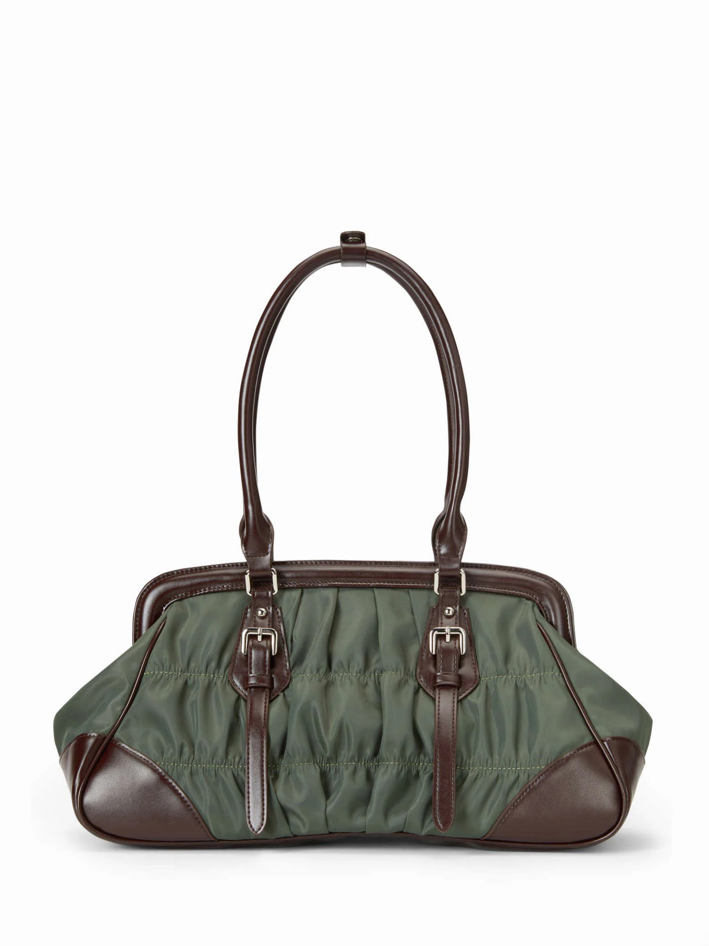 TWO-TONE NYLON & FAUX LEATHER SHOULDER BAG | Cider