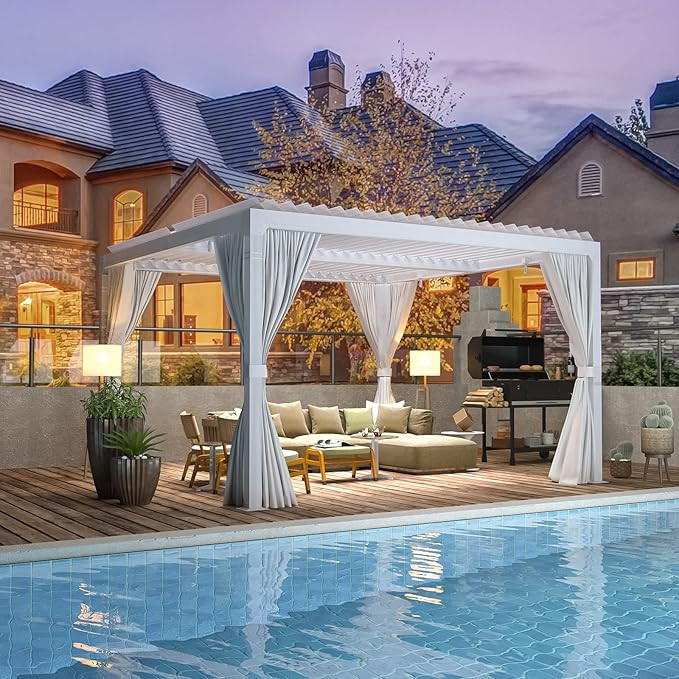 EROMMY 10x10FT Louvered Pergola Outdoor Sun Shade Shelter with Aluminum Frame and Adjustable Meta... | Amazon (US)