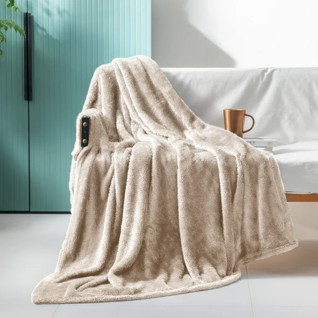 Exclusivo Mezcla Plush Fuzzy Large Fleece Throw Blanket (50" x 70", Camel)- Soft, Warm and Lightw... | Walmart (US)